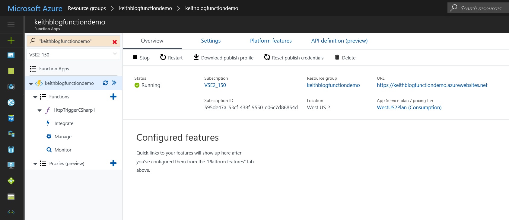 Azure Function Main Page